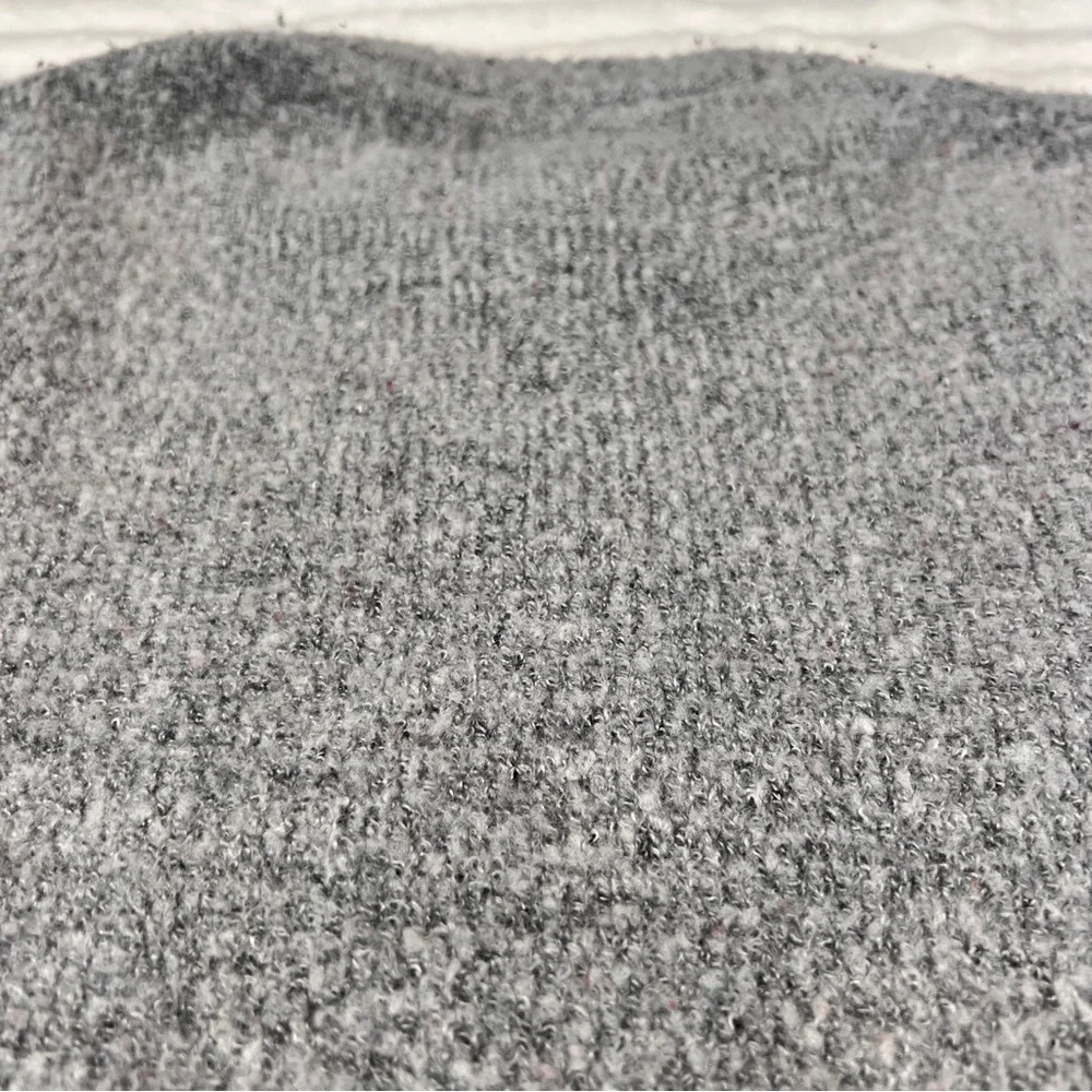 J.O.A. Gray Marled Knit Bell Tie Sleeve Mock Neck Oversized Hi Low Sweater large - Picture 12 of 13